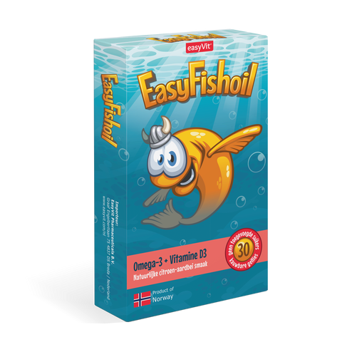 EasyFishoil Kids Visolie voor kinderen met Omega-3 en Vitamine D Aardbeismaak - easyVit
